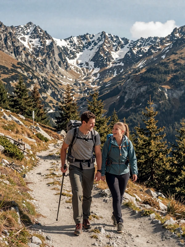 Couple enjoying a scenic hike in the High Tatras mountains in Slovakia
